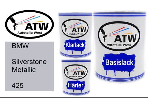 BMW, Silverstone Metallic, 425: 1L Lackdose + 1L Klarlack + 500ml Härter - Set, von ATW Autoteile West.